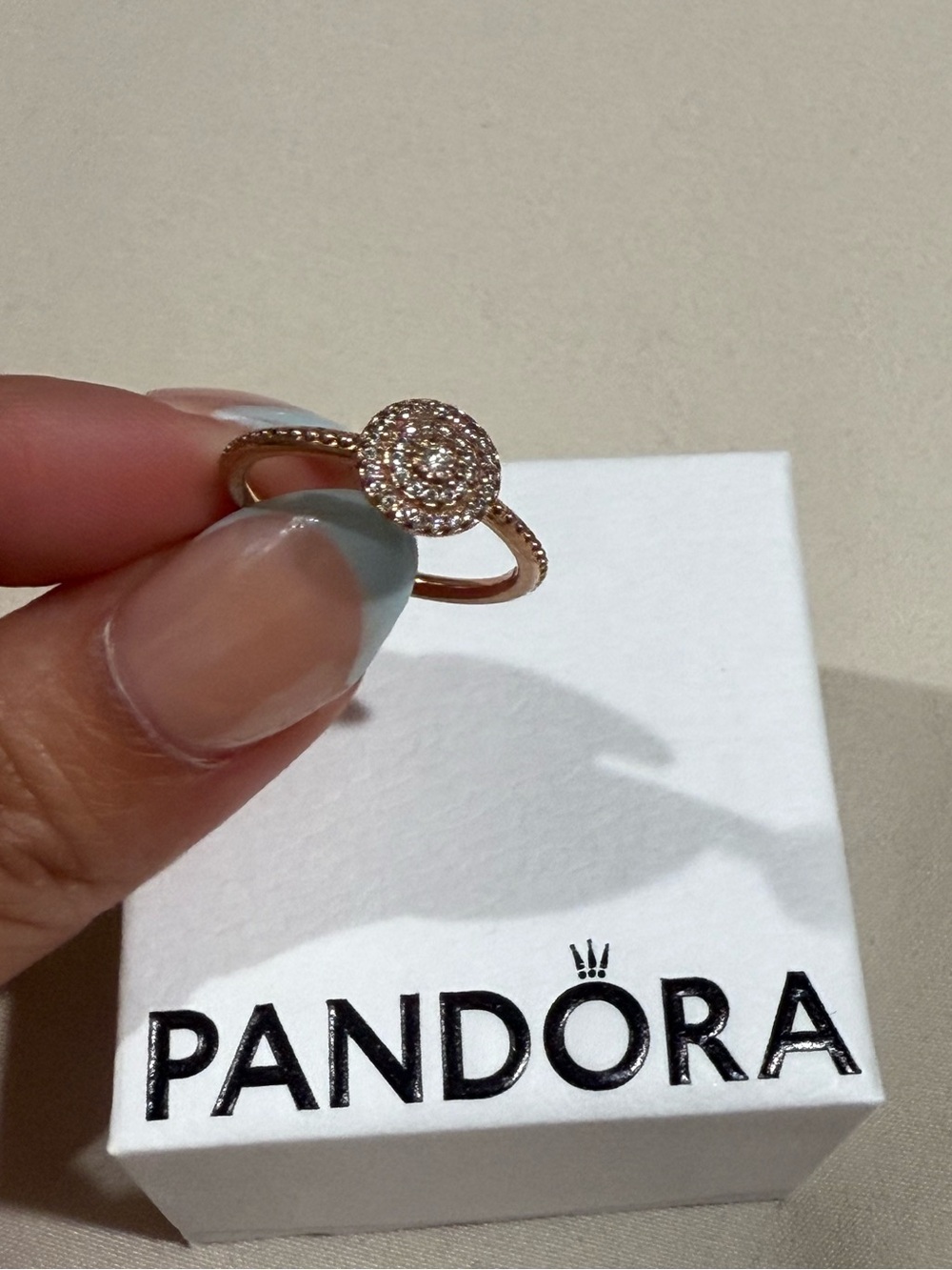 Pandora Rose Gold Pavé Disc Ring - Rose Gold Size 5